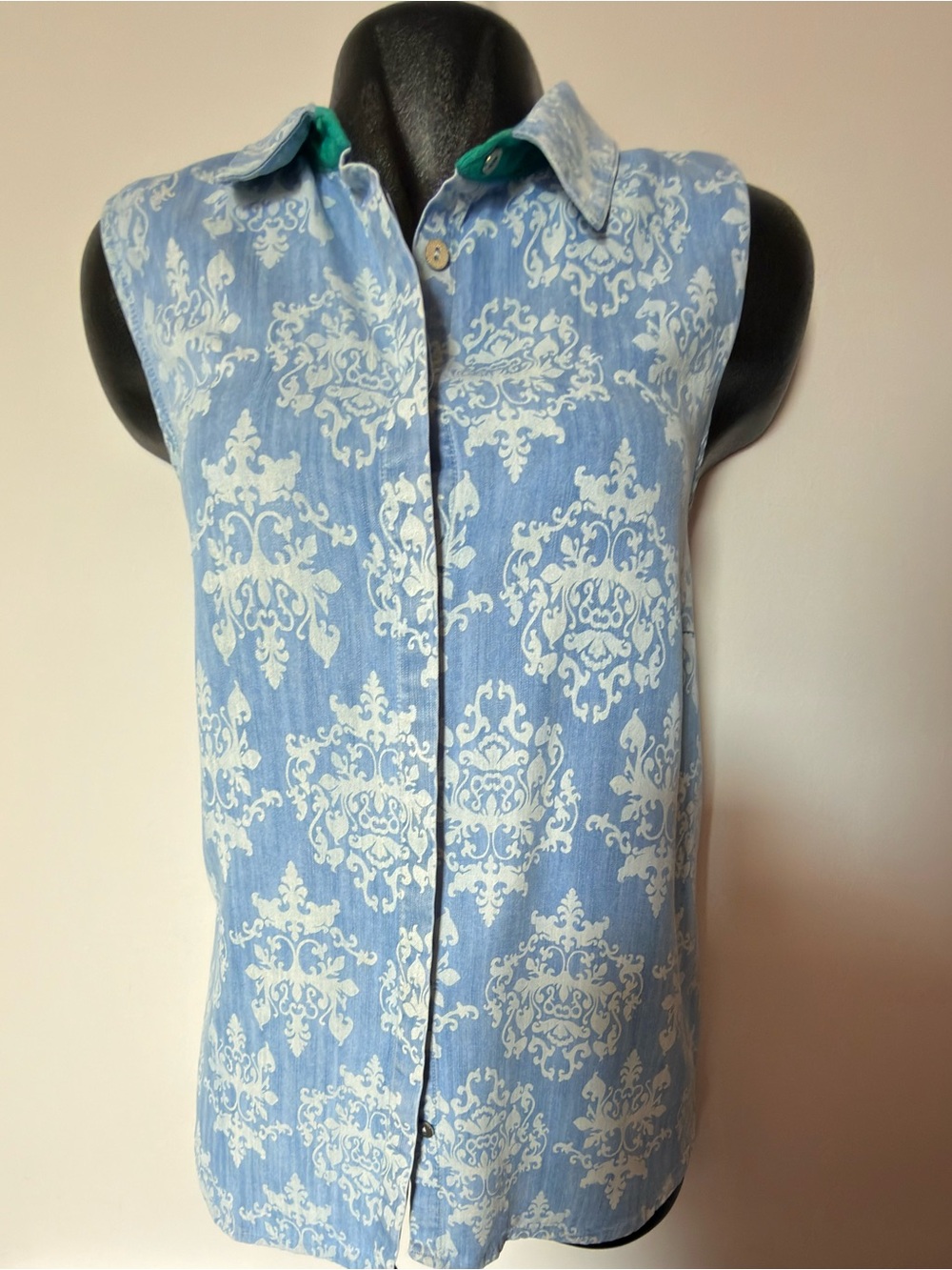 Soft Surroundings Light Blue Mixed-Print Top